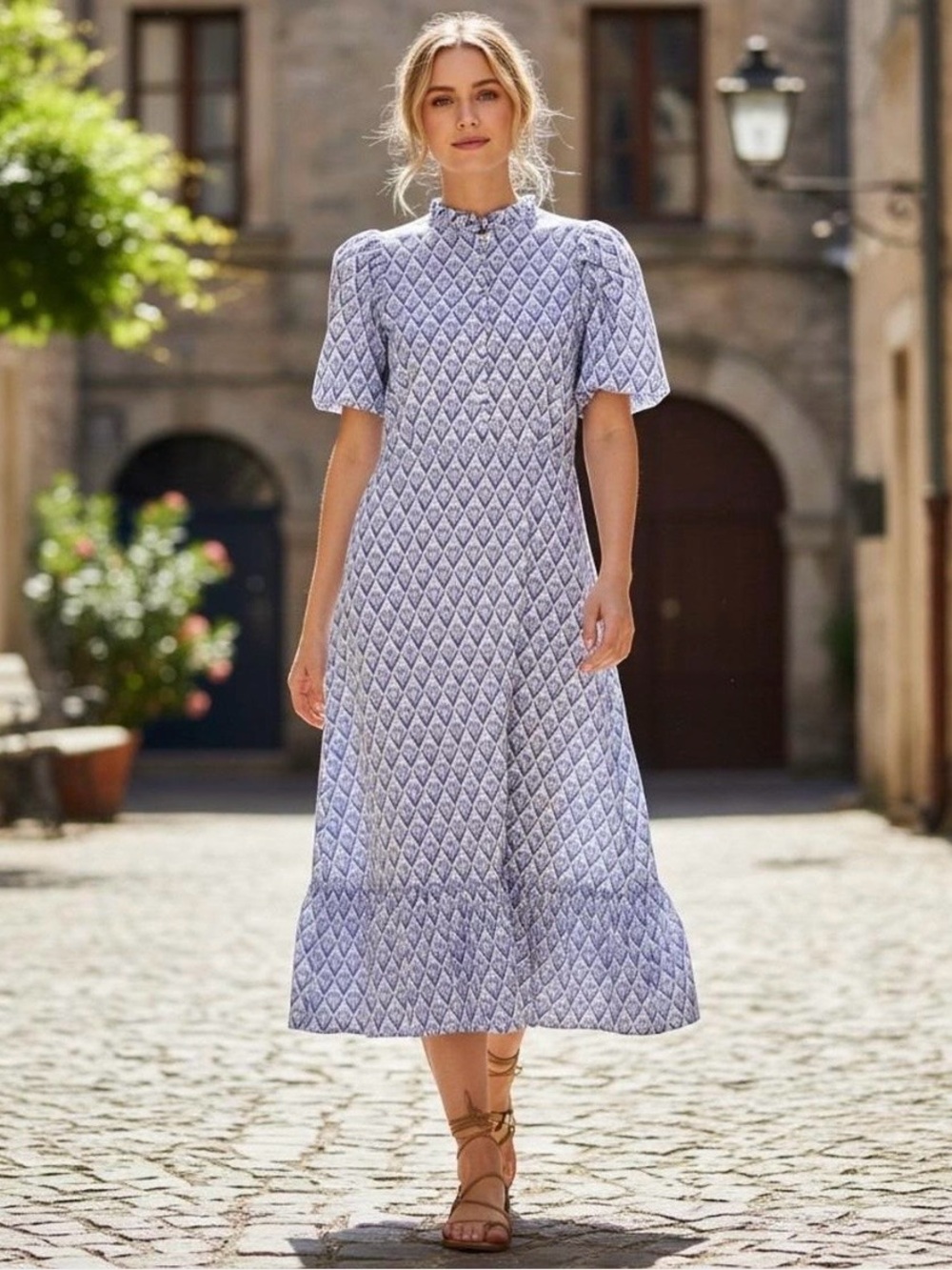 Tuckernuck × Hyacinth House Periwinkle Trellis Floral Mimi Midi Dress Size M